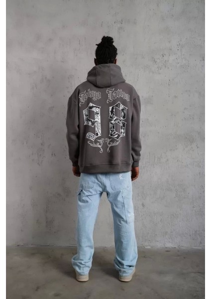 Erkek 98 Baskılı Kapşonlu Sweat - Gri