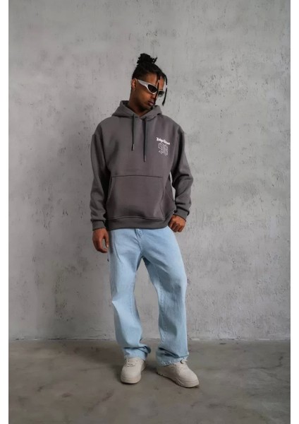 Erkek 98 Baskılı Kapşonlu Sweat - Gri