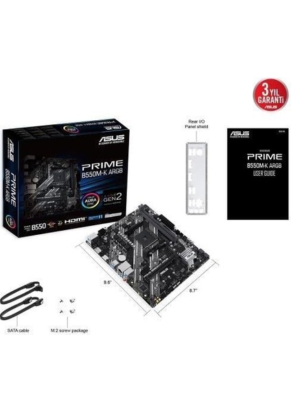 Prıme B550M-K Argb Ddr4 M2 Pcıe Nvme HDMI DVI Pcıe 16X V4.0 Am4 Matx