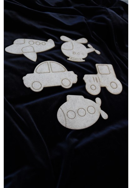 Boyanabilir Ahşap Taşıt Figürleri - Boyama Etkinlikleri 5'li Set (3 mm Ham(Kahverengi)) fırsatları