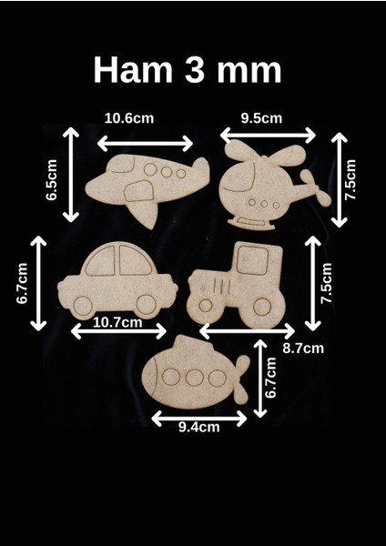 Boyanabilir Ahşap Taşıt Figürleri - Boyama Etkinlikleri 5'li Set (3 mm Ham(Kahverengi)) indirimleri