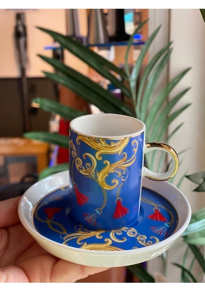 Mavi Desenli 6 Kişilik Türk Kahvesi Fincanı