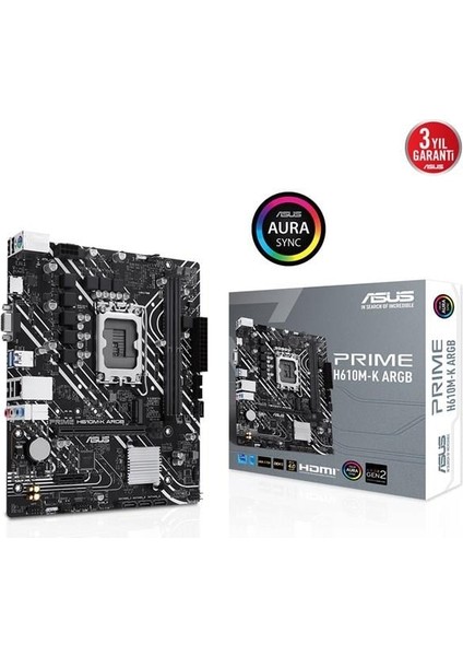 Prıme H610M-K Rgb Ddr5 M2 Pcıe Nvme HDMI Pcıe 16X V4.0 1700P Matx