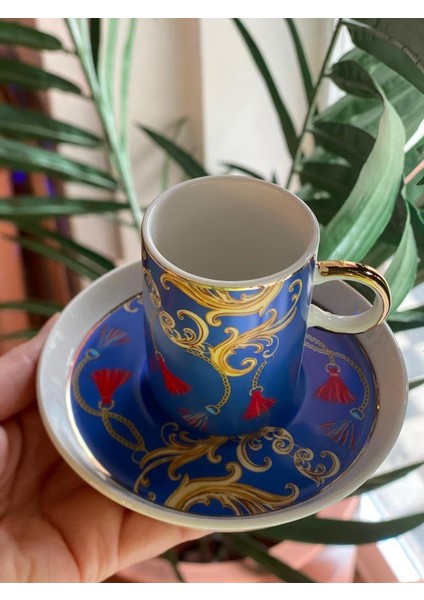Mavi Desenli Tek Kişilik Türk Kahvesi Fincanı
