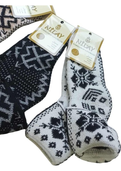 Çorap patik 3'lü ekonomik paket desenli 3 renkli kışlık yünlü akrilik polyester standart beden unisex ÇP33-2 modelleri