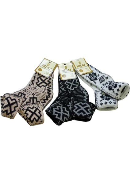 Çorap patik 3'lü ekonomik paket desenli 3 renkli kışlık yünlü akrilik polyester standart beden unisex ÇP33-2 indirimleri