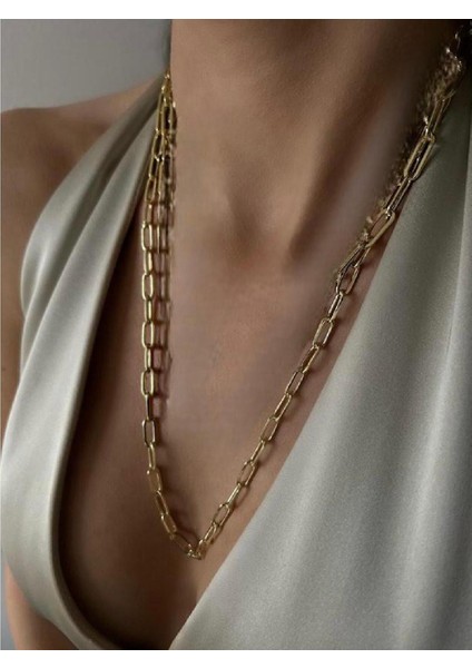 Vip Seri 14 K Altın Rengi Ataç Model Çelik Kolye 60 Cm