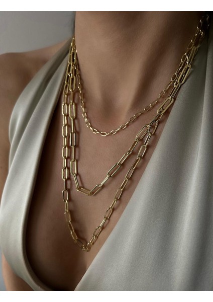 Vip Seri 14 K Altın Rengi Ataç Model Çelik Kolye 60 Cm