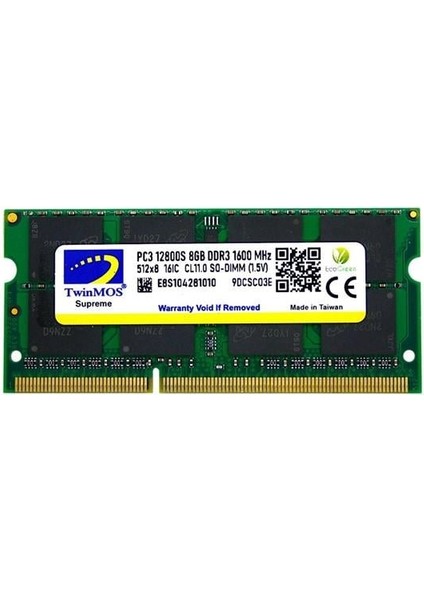 Twınmos 8gb Ddr3 1600 Mhz Notebook Ram MDD38GB1600N 1.5VOLT