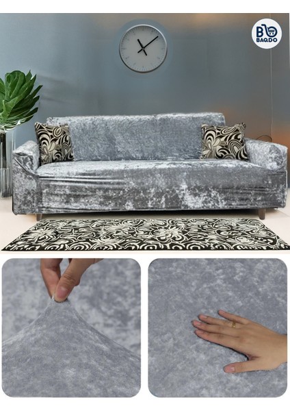 Baqdo Kadife 3 Lu / 3 Kişilik Koltuk Örtüsü Streç Lastikli Esnek, Çekyat, Kanepe Kılıfı, Koltuk Örtüsü 1 Adet