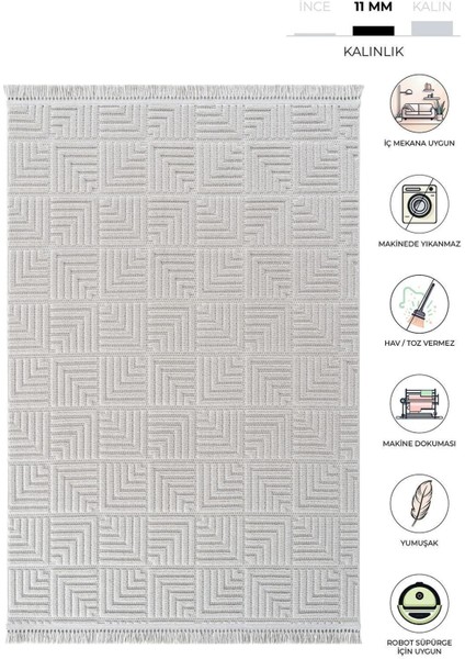 8356A Gri Saçaklı Bohem Modern Iskandinav Dokuma Halı Oturma Odası - Salon fırsatları