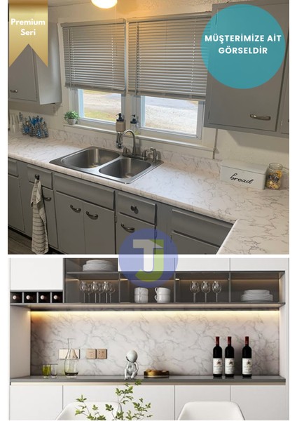 Kendinden Yapışkanlı Mat Mermer Desen Folyo Mutfak Banyo Tezgah Duvar Kaplama 60 cm x 500 cm Beyaz