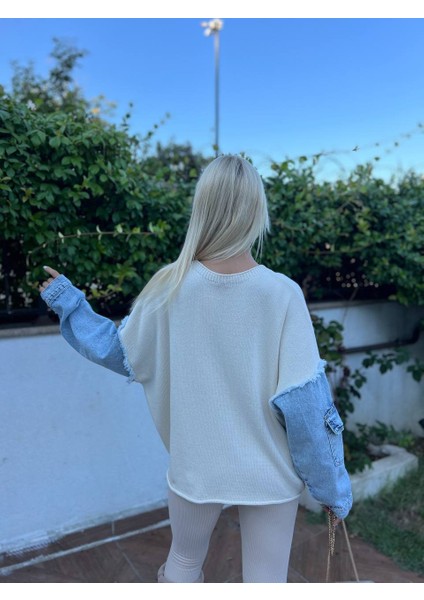 Denim Detaylı Triko Kazak fiyatları