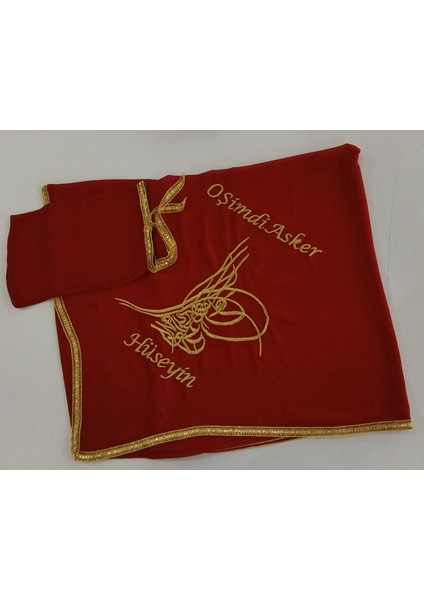 Kırmızı - Yeşil Şifon Tuğra Asker Yareni ve O Şimdi Asker Gold Nakış Işlemeli Kına - Damat - Asker Omuz Şalı Atkısı Isme Özel fırsatları