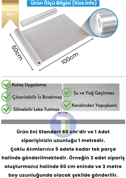 Kendinden Yapışkanlı Metalik Folyo Mutfak Banyo Tezgah Duvar Dolap Masa Kaplama 60 cm x 100 cm Silver