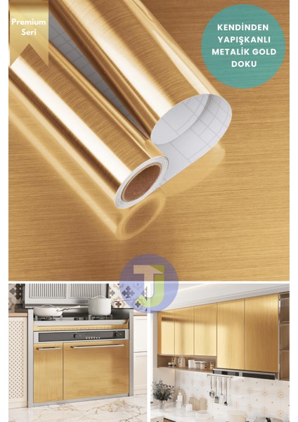 Kendinden Yapışkanlı Metalik Folyo Mutfak Banyo Tezgah Duvar Dolap Masa Kaplama 60 cm x 500 cm Gold