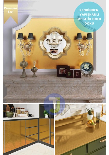 Kendinden Yapışkanlı Metalik Folyo Mutfak Banyo Tezgah Duvar Dolap Masa Kaplama 60 cm x 500 cm Gold
