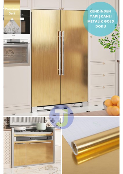 Kendinden Yapışkanlı Metalik Folyo Mutfak Banyo Tezgah Duvar Dolap Masa Kaplama 60 cm x 500 cm Gold
