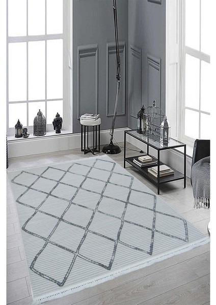 8363A Krem-Gri Saçaklı Bohem Modern Iskandinav Dokuma Halı Oturma Odası - Salon