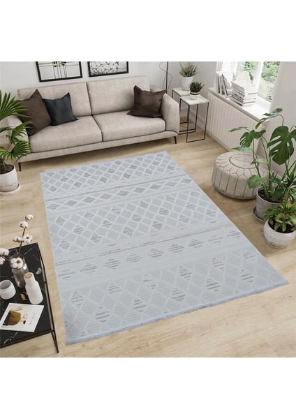 8367A Krem-Vizon Saçaklı Bohem Modern Iskandinav Dokuma Halı Oturma Odası - Salon
