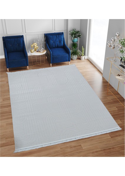 8709A Krem Saçaklı Bohem Modern Iskandinav Dokuma Halı Oturma Odası - Salon