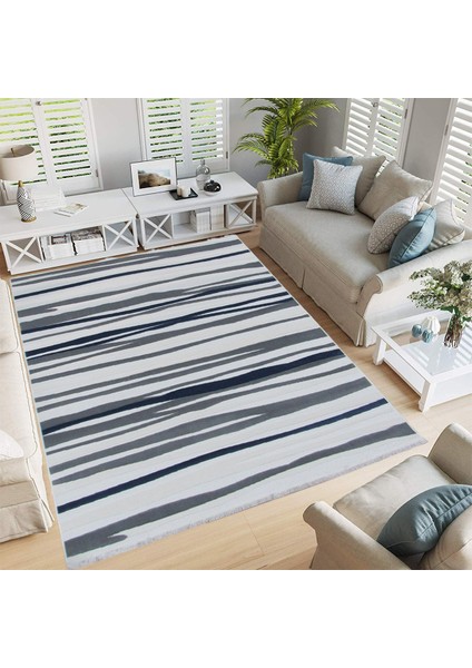 8358A Gri-Mavi Saçaklı Bohem Modern Iskandinav Dokuma Halı Oturma Odası - Salon