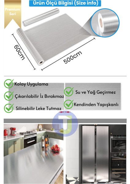 Kendinden Yapışkanlı Metalik Folyo Mutfak Banyo Tezgah Duvar Dolap Masa Kaplama 60 cm x 500 cm Silver