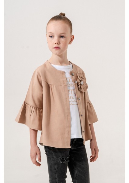 Kız Çocuk Çiçek Gömlekli İkili Kız Takım 3127