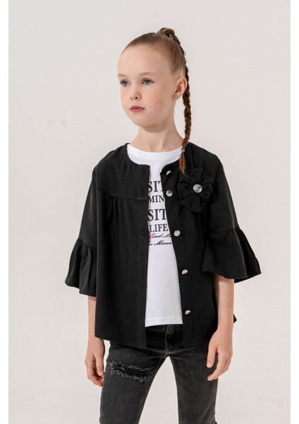 Kız Çocuk Çiçek Gömlekli İkili Kız Takım 3127