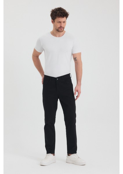 Theseason Erkek Siyah Slim Fit Esnek Gabardin Pantolon