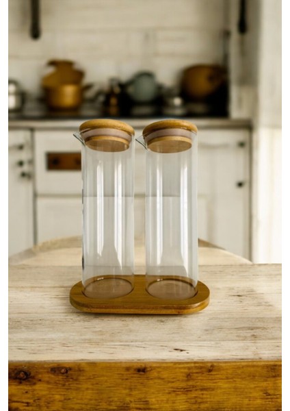 2li Cam Sirke Zeytinyağ Ahşap Tabanlı Yağdanlık Seti 280 ml fiyatları