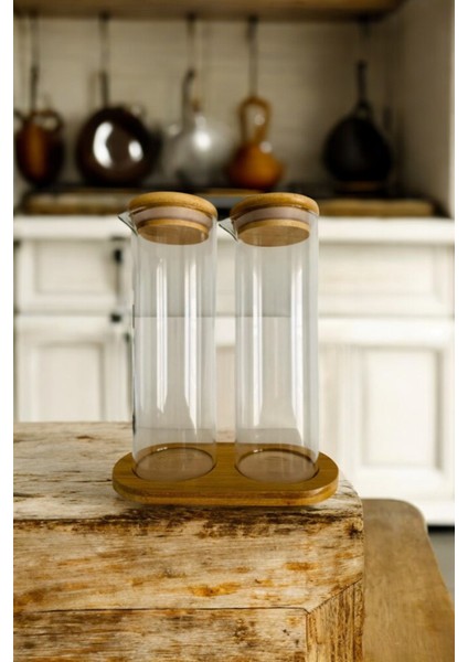 2li Cam Sirke Zeytinyağ Ahşap Tabanlı Yağdanlık Seti 280 ml modelleri