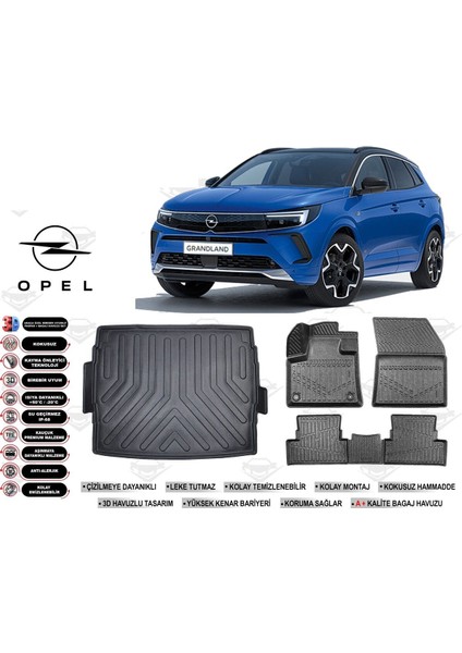 Opel Grandland 2019 Model Üst Bagaj Havuzu Araca Özel Siyah Ekstra Havuzlu Paspas Takımı