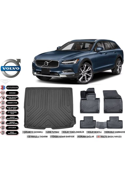 Volvo V90 2017 Model Bagaj Havuzu Araca Özel Siyah Kokusuz Havuzlu Paspas Takımı
