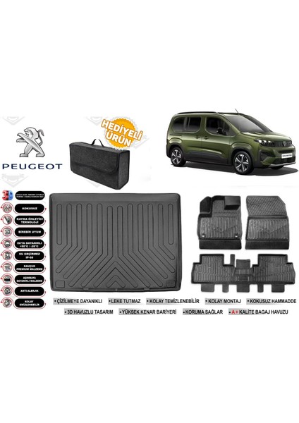 Peugeot Rifter 2025 Model Bagaj Havuzu+Paspas Seti Profesyonel Serisi Hediyeli