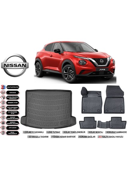 Nisan Juke 2021 Model Üst Bagaj Havuzu Araca Özel Siyah Ekstra Havuzlu Paspas Takımı