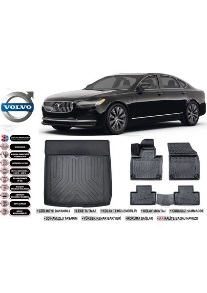 Volvo S90 2016 Model Bagaj Havuzu Araca Özel Siyah Kokusuz Havuzlu Paspas Takımı