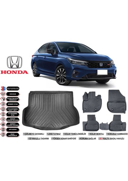 Honda City 2021 Model Bagaj Havuzu Araca Özel Siyah Kokusuz Havuzlu Paspas Takımı