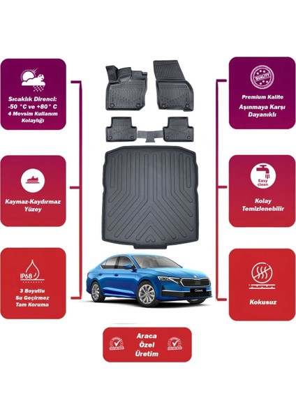 Skoda Octavia 2021 Model Bagaj Havuzu+4d Araca Özel Havuzlu Paspas Takımıı Maxii