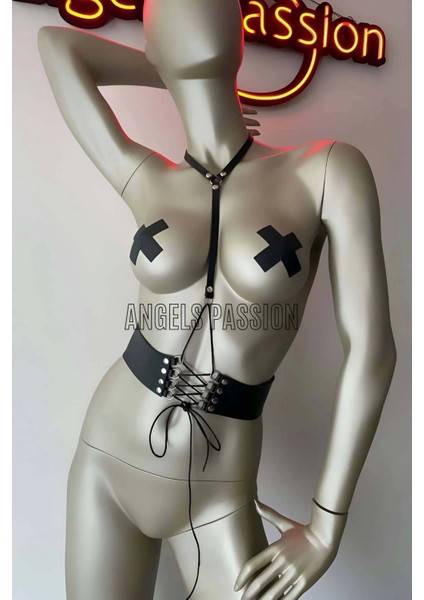 Klipsli Deri Korse Harness - Deri Korse Elbise - BRF594