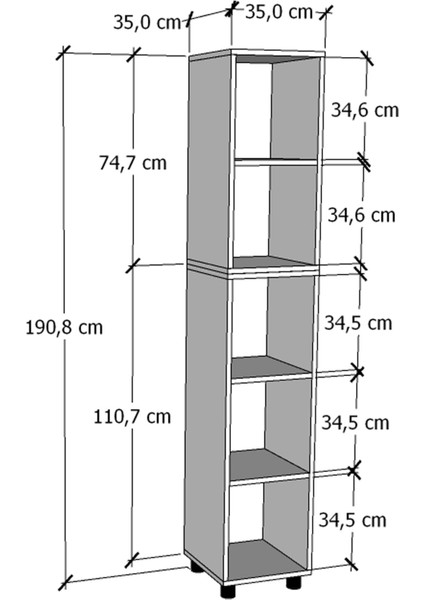 Modüler Açık Raflı Kitap ve Dosya Dolabı 3G-001-AD-BEYAZ / 35x35x190h