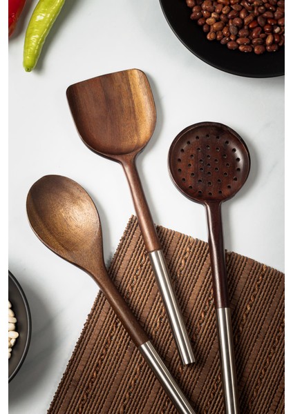 Robinanka Akasya 3 Lü Servis Kaşığı & Servis Kevgiri & Servis Spatulası & Salata Servis Seti modelleri