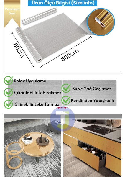 Kendinden Yapışkanlı Metalik Folyo Mutfak Banyo Tezgah Duvar Dolap Masa Kaplama 60 cm x 500 cm Gold