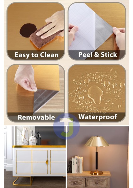 Kendinden Yapışkanlı Metalik Folyo Mutfak Banyo Tezgah Duvar Dolap Masa Kaplama 60 cm x 500 cm Gold