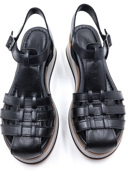 B251773 Deri Dolgu Taban Kadın Siyah Burnu Kapalı Konfor Sandalet fırsatları