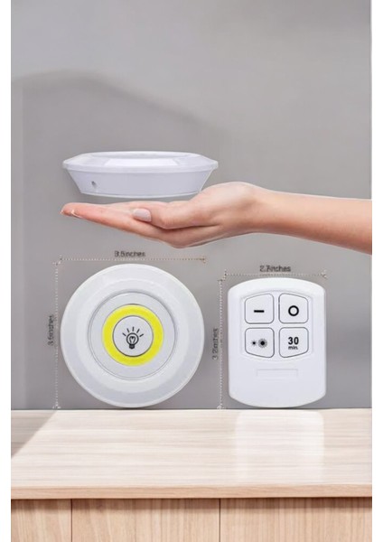 LED Lamba 3'lü Uzaktan Kumandalı Yapışkanlı Beyaz Işık