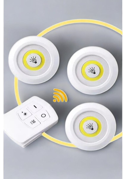 LED Lamba 3'lü Uzaktan Kumandalı Yapışkanlı Beyaz Işık