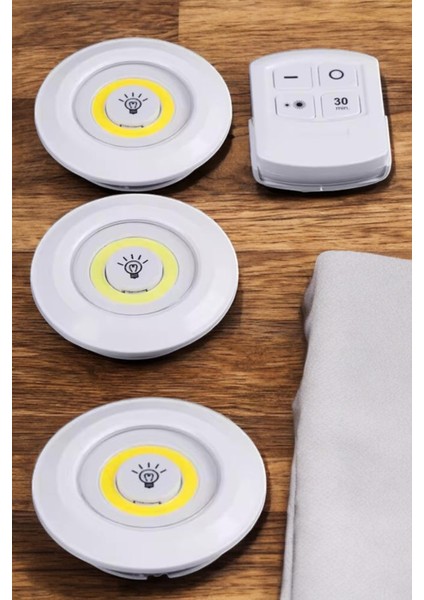 LED Lamba 3'lü Uzaktan Kumandalı Yapışkanlı Beyaz Işık