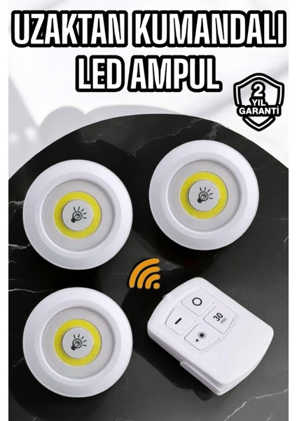 Spot Lamba LED Işık 3'lü Uzaktan Kumandalı Pilli Yapışkanlı Kablosuz
