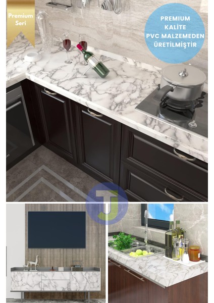 Kendinden Yapışkanlı Mermer Desen Folyo Mutfak Banyo Tezgah Duvar Kaplama 60 cm x 500 cm Beyaz fiyatları